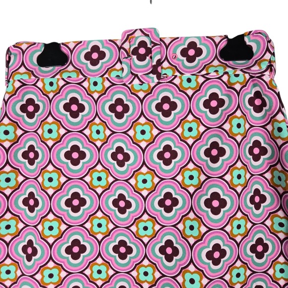 Zara Mini Skirt Womens Size S Pink Geometric Floral Belted Retro Mod - Picture 3 of 9
